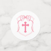 Tauftisch des rosa Bow-Wappen Konfetti (Klein Vorderseite)