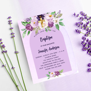 Taufveilchen lila Blumen Kreuz Mädchen Luxus Einladung