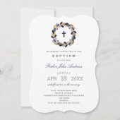 Taufveranstaltung für Navy Gold Wreath-Jungen Einladung (Vorderseite)