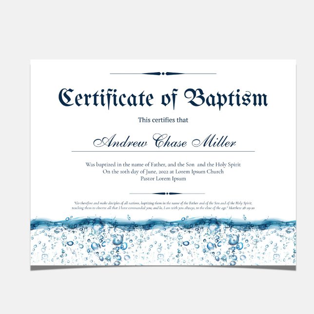 Taufwasser-Kinderweihnahrung (Certificate of Baptism, Water Baptism Christening certificate wall decor)