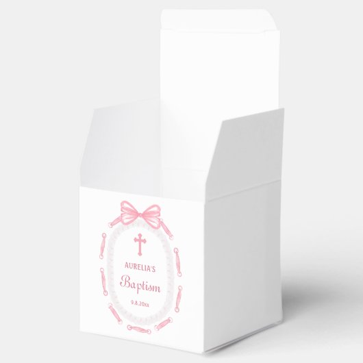 Taufwürfel aus rosa Bow Geschenkschachtel (Geöffnet)