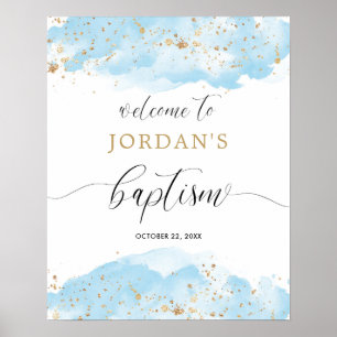 Taufzeichen für Goldjungen mit Aquarellfarbe Poster