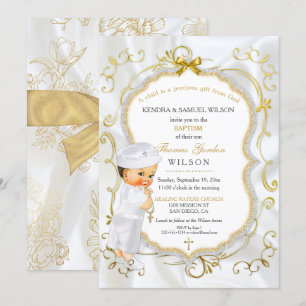 Taufzeremonie Baby Junge Gold Kreuz Glitter Einladung