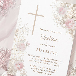 Taufzeremonie mit Baby's Breath und rosa Rosen Einladung