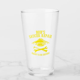 Taumeln mit dem Saucer-Reparaturlogo des gelben Bo Glas