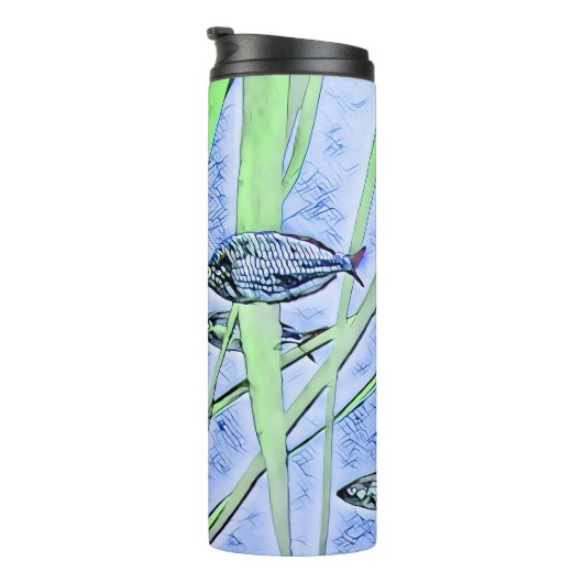 Taumeln mit schwimmendem Fischdesign Thermosbecher (Nach rechts gedreht)