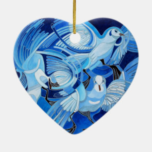 Taumeltauben in Cerulean Blue Keramikornament