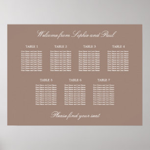Taupe 7 Tabelle Hochzeitsdiagramm Poster