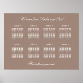 Taupe 8 Table Wedding Chart Poster
