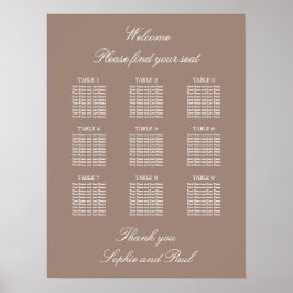Taupe 9 Tabelle Hochzeitsdiagramm Poster