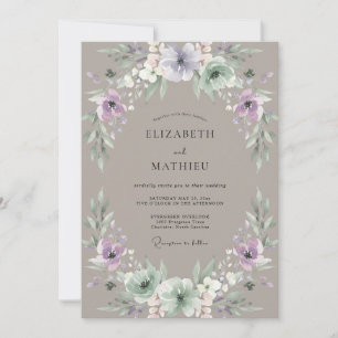 Taupe Amethyst Laub Hochzeit Eukalyptus Einladung