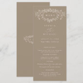 Taupe and Beige Floral Line Art Wedding Flat  Menükarte (Vorne/Hinten)