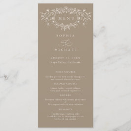 Taupe and Beige Floral Line Art Wedding Flat  Menükarte