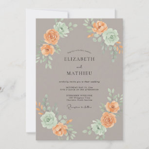 Taupe Aprikosen-Blüten-Hochzeit Einladung