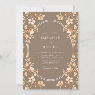 Taupe Aprikosen-Zweig-Eukalyptus-Hochzeit Einladung