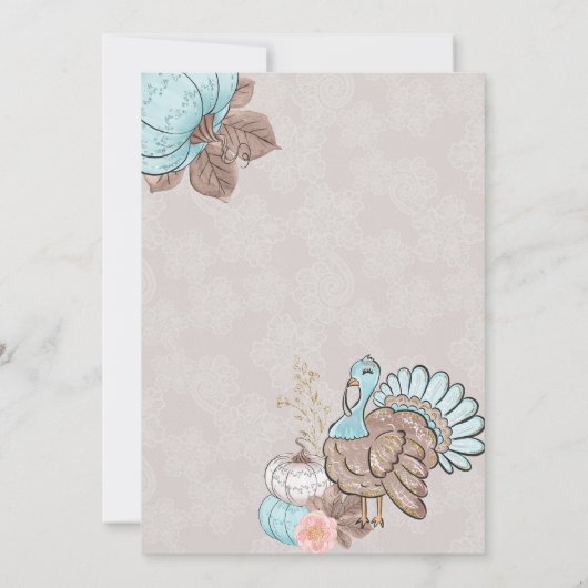 Taupe Aqua Coral Pumpkin Türkei Einladung (Rückseite)