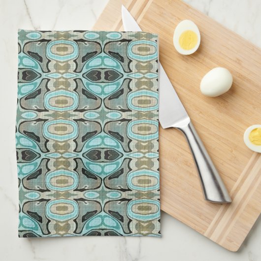 Taupe Aquamarin Aqua Turquoise Angesagte Bohemisch Geschirrtuch (Viertel Falte)