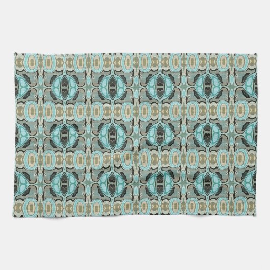 Taupe Aquamarin Aqua Turquoise Angesagte Bohemisch Geschirrtuch (Horizontal)