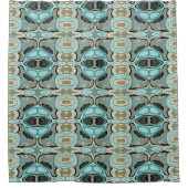 Taupe Aquamarin Aqua Turquoise Bali Batik Muster Duschvorhang (Vorderseite)
