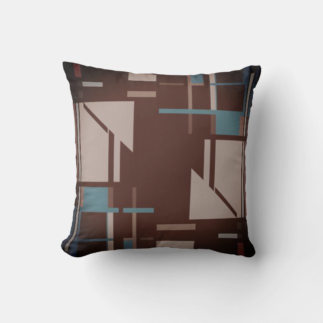 Taupe Aquamarin Blue on Brown Geometric MCM Design Kissen (Vorderseite)