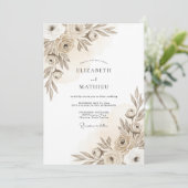 Taupe Artistic Floral Romance Wedding Einladung (Stehend Vorderseite)