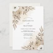 Taupe Artistic Floral Romance Wedding Einladung (Vorne/Hinten)
