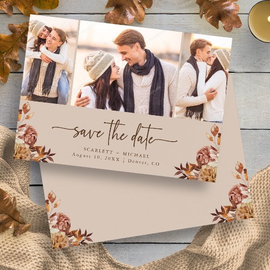 Taupe Autumn Floral Foto Save The Date