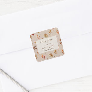 Taupe Autumn Leaves Wedding Quadratischer Aufkleber