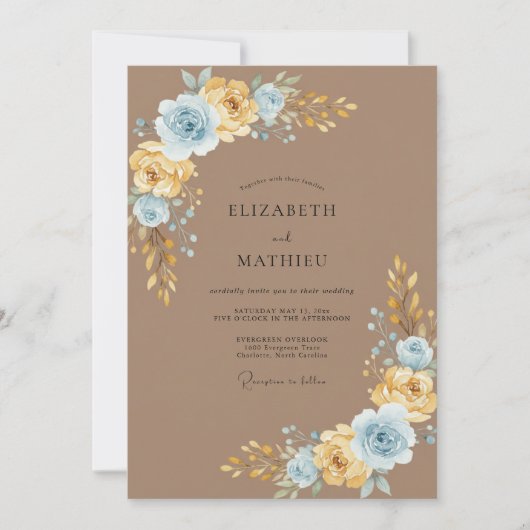 Taupe Azure Gemalte Hochzeit Einladung (Vorderseite)