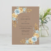 Taupe Azure Gemalte Hochzeit Einladung (Stehend Vorderseite)