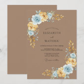 Taupe Azure Gemalte Hochzeit Einladung (Vorne/Hinten)