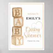 Taupe Baby Blocks Baby Shower Welcome Poster (Vorne)
