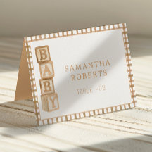 Taupe Baby Blocks Editable Tent Cards | Place Card