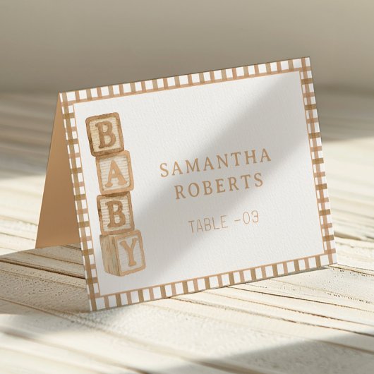 Taupe Baby Blocks Editable Tent Cards | Place Card Tischnummer