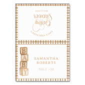 Taupe Baby Blocks Editable Tent Cards | Place Card Tischnummer (Vorderseite)