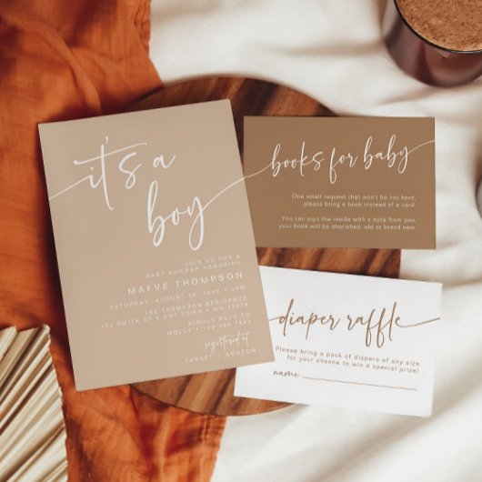 Taupe Baby Dusche Einladung Modern Sein a Boy Tan