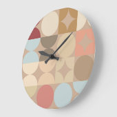 Taupe Beige Blush Pink Light Blue Retro Muster Große Wanduhr (Winkel)