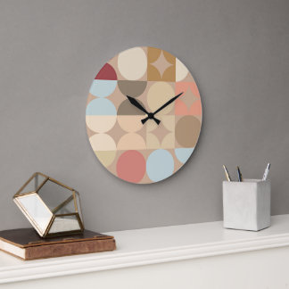 Taupe Beige Blush Pink Light Blue Retro Muster Große Wanduhr