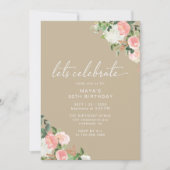 Taupe Beige & Blush Pink | Moderner Blumengeburt Einladung (Vorderseite)