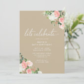Taupe Beige & Blush Pink | Moderner Blumengeburt Einladung (Stehend Vorderseite)