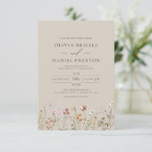 Taupe Beige Boho Wildblume Garden Wedding Einladung (Stehend Vorderseite)