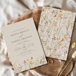 Taupe Beige Boho Wildblume Garden Wedding Einladung
