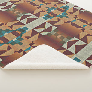 Taupe Beige Braun Türkis Blau Grün Stammeskunst Sherpadecke