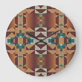 Taupe Beige Brown Aquamarin Blue Green Tribal Art Große Wanduhr (Vorderseite)