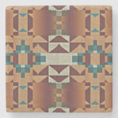 Taupe Beige Brown Aquamarin Blue Green Tribal Art Steinuntersetzer (Vorderseite)
