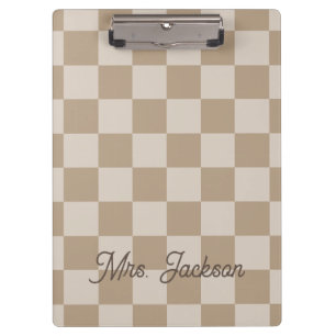 Taupe Beige Checker Skript Name Personalisiert Klemmbrett