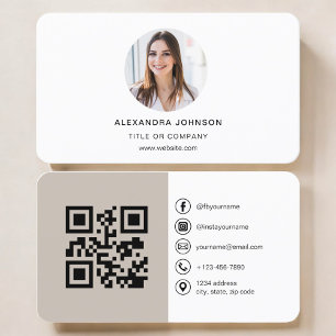 Taupe Beige Foto QR Code Social Media Visitenkarte