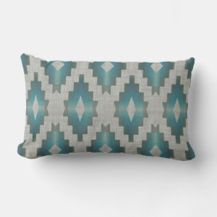 Taupe Beige Gray Light Aquamarin Blue Tribal Art Kissen Für Draußen