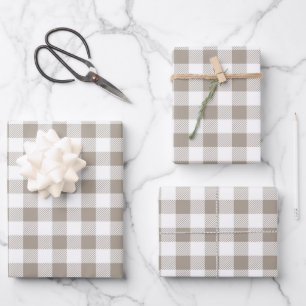 Taupe Beige Kariertes Muster  Geschenkpapier Set