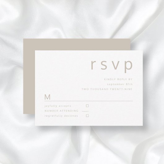 Taupe Beige Minimalistische Typografie Hochzeit RSVP Karte